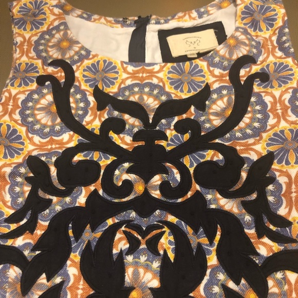 Anthropologie Vanessa Virginia  beige & Navy Country French Shift Dress 16 NWT - Picture 8 of 16